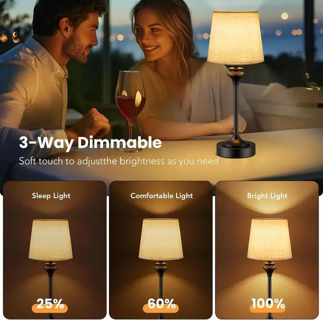 Alt view image 3 of 7 - NIORSUN Portables Cordless Table Lamp Set of 2, Battery Operated Lamp, Bedside Table Lamp with Warm White,3 Way Dimmable Touch Desk Lamp for Bedroom Living Room Restaurant Whtie Shade (Black)