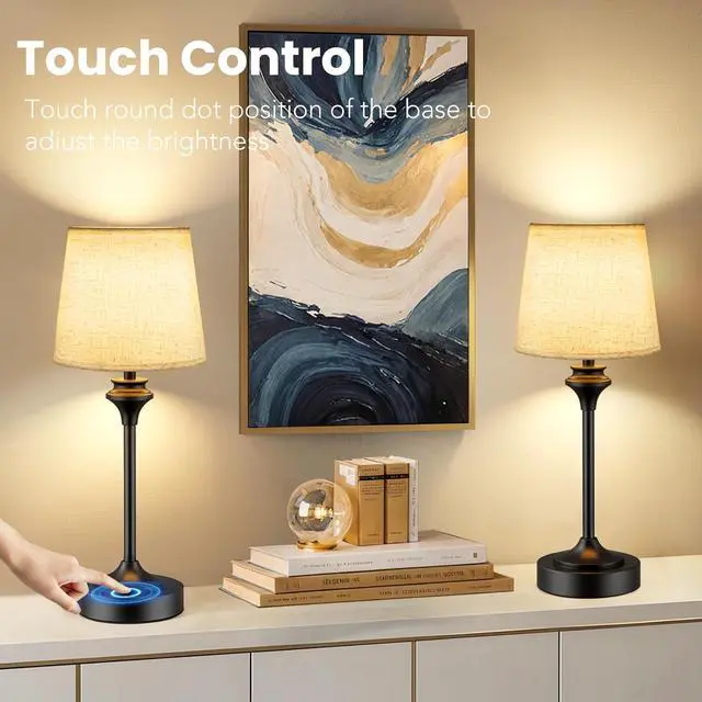 Alt view image 6 of 7 - NIORSUN Portables Cordless Table Lamp Set of 2, Battery Operated Lamp, Bedside Table Lamp with Warm White,3 Way Dimmable Touch Desk Lamp for Bedroom Living Room Restaurant Whtie Shade (Black)