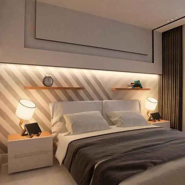 Alt view image 4 of 6 - ELINKUME Robot Desk Lamp Set of 2, Creative Bedside Lamp for Bedroom,Wooden Lamp Body Adjustable,DIY E26 Living Room Table Lamps with Fabric Shade,Modern Indoor Decorative Lighting, TB-QBT005-WHM2