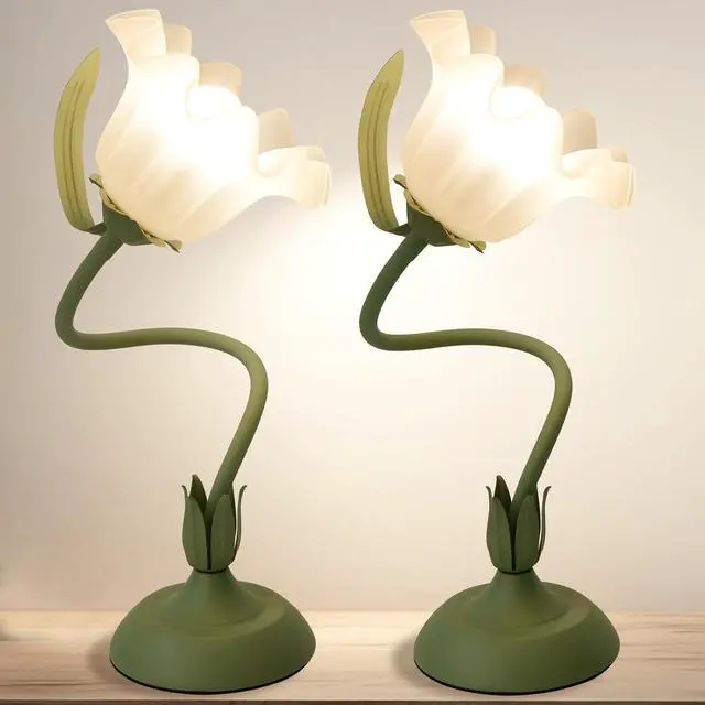 Main image of 2Pack Flower Table Lamp, 3 Level Brightness Vintage Flower Reading Light with E26 Bulb, Cute Desk Lamp Bedside Lamps Lily Lamps for Nightstands Living Room Bedroom Ambient Lighting Home Decor
