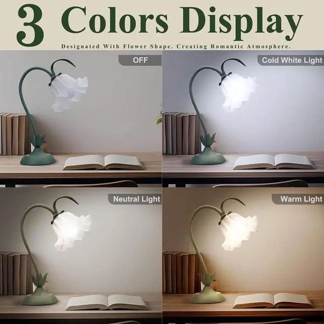 Alt view image 4 of 7 - 2Pack Flower Table Lamp, 3 Level Brightness Vintage Flower Reading Light with E26 Bulb, Cute Desk Lamp Bedside Lamps Lily Lamps for Nightstands Living Room Bedroom Ambient Lighting Home Decor