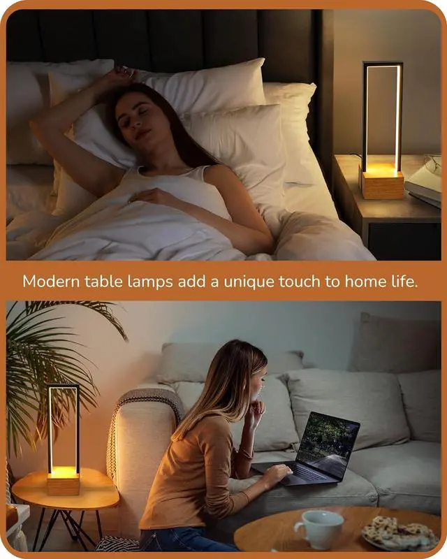 Alt view image 7 of 7 - EDISHINE LED Table Lamp, Wooden Bedside Lamp with 3 Color Temperatures, Dimmable Square Nightstand Lamp for Bedroom Living Room, Complete Dark Rose Wood Color Base