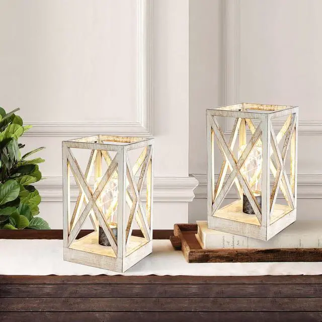 Alt view image 2 of 7 - WINGBO 2 Pack Retro Battery Powered Table Lamps, Battery Operated Cordless Lamp Set, Portable Nightlight Decorative Light for Living Room Dining Room Bedroom Entryway Patio Backyard, White Finish