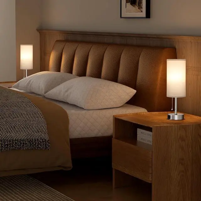 Alt view image 5 of 7 - Silver Bedside Lamps for Bedroom Set of 2 - Nightstand Table Lamp with USB A + C Charging Port, 3 Color Temperatures Pull Chain Night Stand Light, Side Table Desk Reading Lamp for Living Room/Dorm