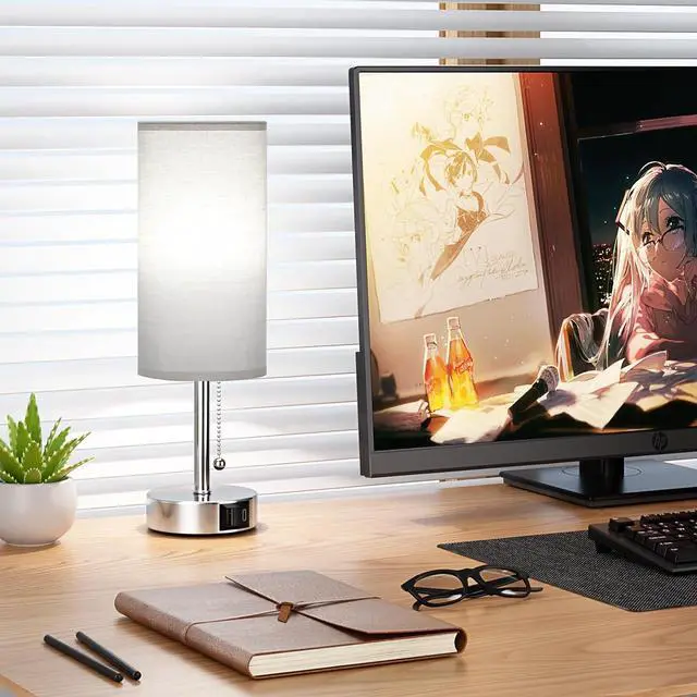 Alt view image 7 of 7 - Silver Bedside Lamps for Bedroom Set of 2 - Nightstand Table Lamp with USB A + C Charging Port, 3 Color Temperatures Pull Chain Night Stand Light, Side Table Desk Reading Lamp for Living Room/Dorm