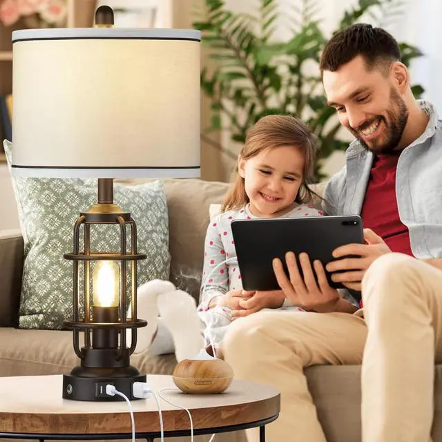 Alt view image 3 of 7 - 26" Modern Lamp for Living Room, Industrial 3-Way Dimmable Beside Table Lamp with USB A+C Charging Ports & AC Outlet, Touch Control Beside Lamp LED Night Light for Bedroom Single(2 Bulbs Included)