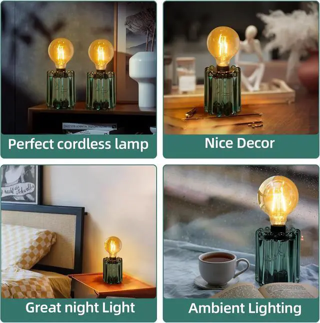 Alt view image 2 of 7 - Set of 2 Battery Operated Table Lamp, Battery Powered Cordless Lamp with Timer, Glass Bulb Shape Decorative Lights for Living Room Bedroom Weddings Parties Patio Events Indoors OutdoorsLoden Frost