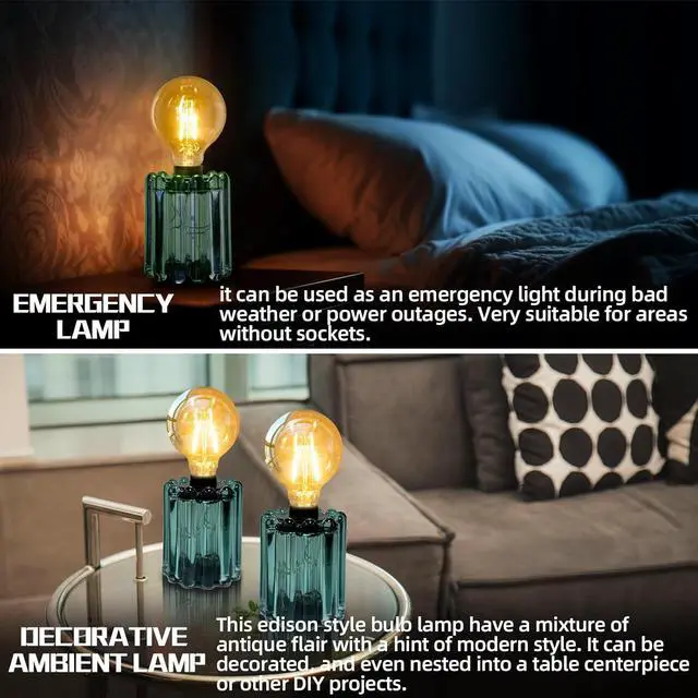 Alt view image 4 of 7 - Set of 2 Battery Operated Table Lamp, Battery Powered Cordless Lamp with Timer, Glass Bulb Shape Decorative Lights for Living Room Bedroom Weddings Parties Patio Events Indoors OutdoorsLoden Frost