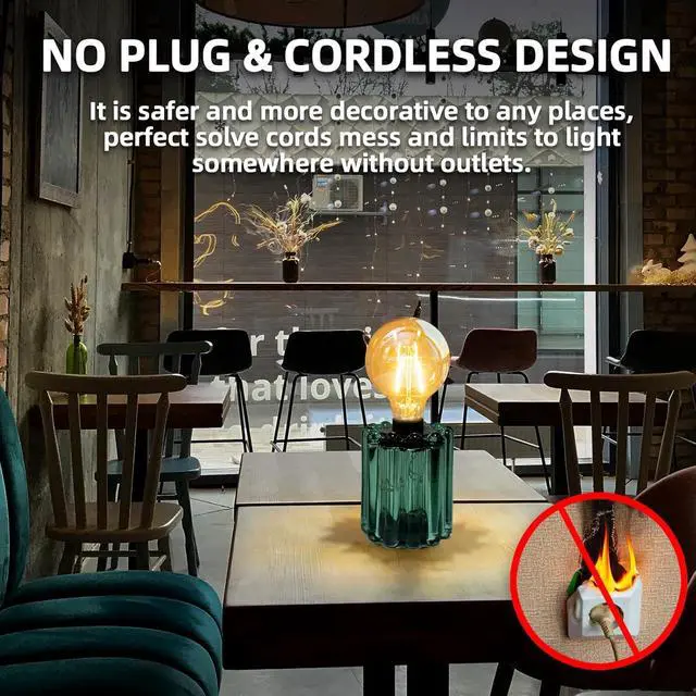 Alt view image 5 of 7 - Set of 2 Battery Operated Table Lamp, Battery Powered Cordless Lamp with Timer, Glass Bulb Shape Decorative Lights for Living Room Bedroom Weddings Parties Patio Events Indoors OutdoorsLoden Frost