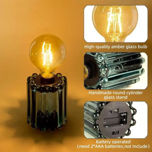 Alt view image 7 of 7 - Set of 2 Battery Operated Table Lamp, Battery Powered Cordless Lamp with Timer, Glass Bulb Shape Decorative Lights for Living Room Bedroom Weddings Parties Patio Events Indoors OutdoorsLoden Frost