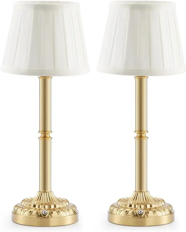 Main image of Rechargeable Cordless Table Lamps Set of 2  Small Battery Operated Lamp, 3-Level Brightness Dimmer, Portable Wireless Lighting for Restaurant Dining Bedside Kitchen Living Room Patio, Vintage Brass