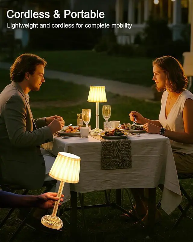 Alt view image 2 of 7 - Rechargeable Cordless Table Lamps Set of 2  Small Battery Operated Lamp, 3-Level Brightness Dimmer, Portable Wireless Lighting for Restaurant Dining Bedside Kitchen Living Room Patio, Vintage Brass