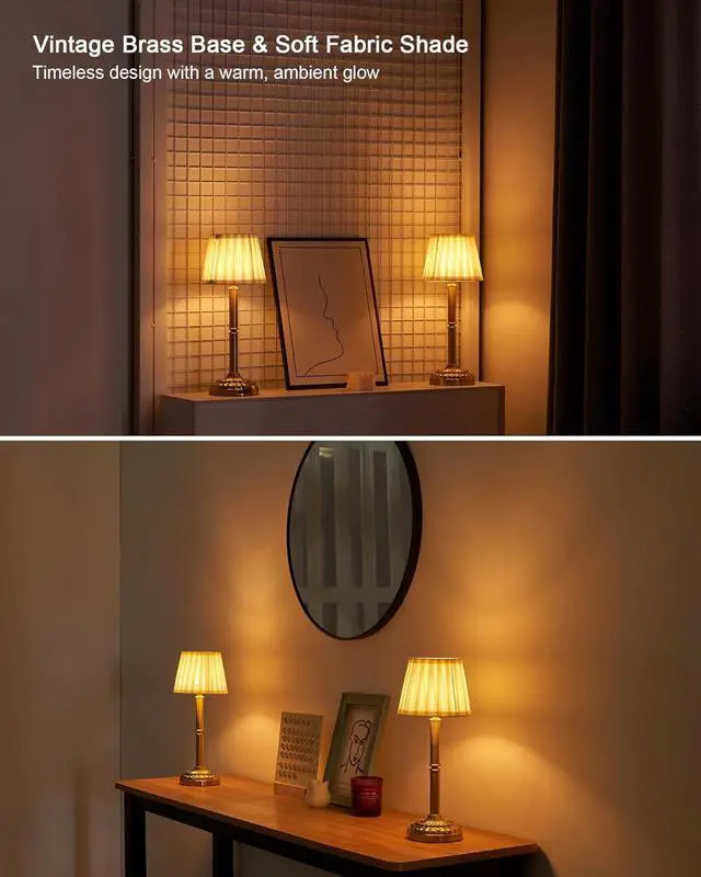 Alt view image 5 of 7 - Rechargeable Cordless Table Lamps Set of 2  Small Battery Operated Lamp, 3-Level Brightness Dimmer, Portable Wireless Lighting for Restaurant Dining Bedside Kitchen Living Room Patio, Vintage Brass
