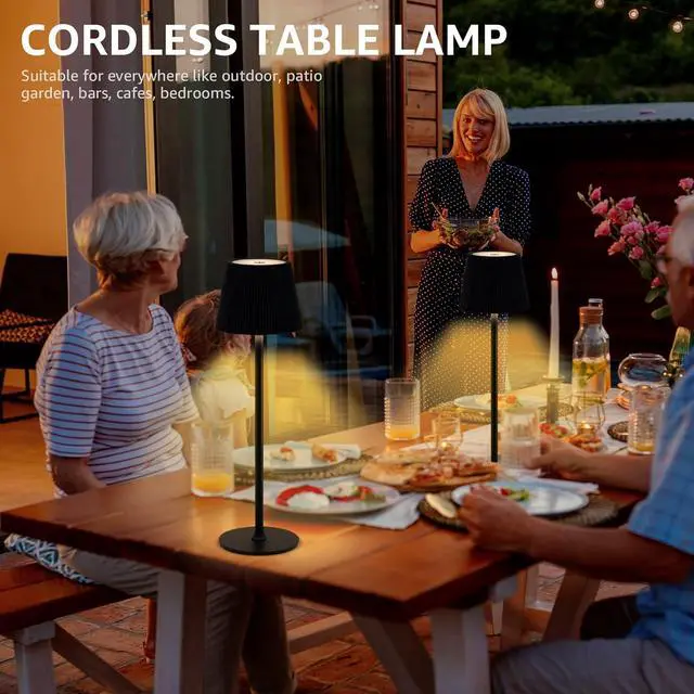 Alt view image 6 of 7 - uuffoo Cordless Table Lamps Rechargeable Set of 2, Outdoor Table Lamp with 3 Color Stepless Dimming, Battery Operated Desk Night Light for Patio, Restaurant, Bedroom