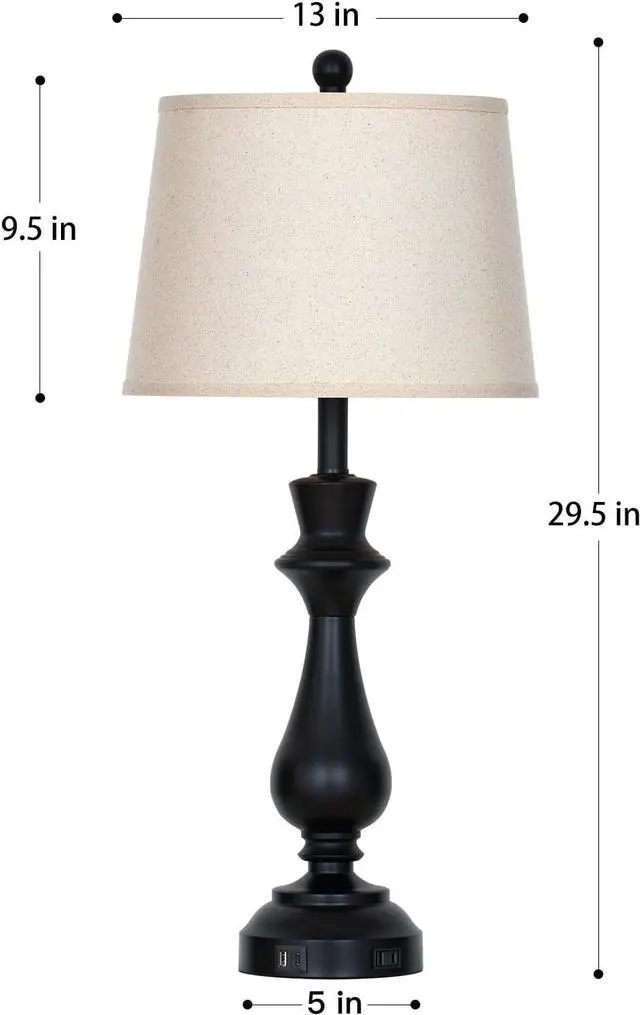 Alt view image 2 of 7 - Modern Black Table Lamps Set of 2 for Living Room,30" Tall Bedside Lamp with USB Charging Port,3-Way Dimmable Touch Nightstand Lamp for Bedroom Desk Side Table Office,Black