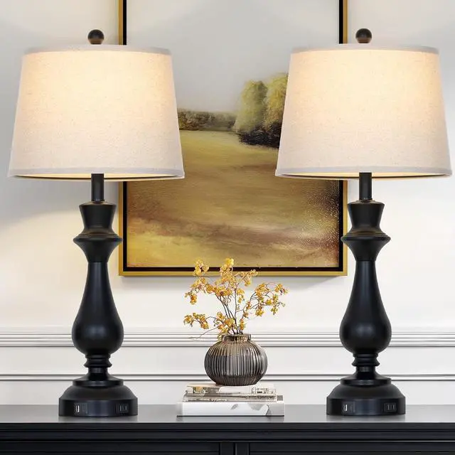 Alt view image 7 of 7 - Modern Black Table Lamps Set of 2 for Living Room,30" Tall Bedside Lamp with USB Charging Port,3-Way Dimmable Touch Nightstand Lamp for Bedroom Desk Side Table Office,Black