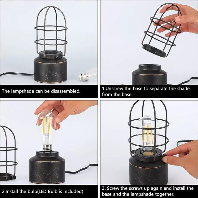 Alt view image 6 of 7 - Haian Support     for Small Spaces - 3 Way Dimmable Industrial Bedside Lamp - Steampunk Antique Nightstand Desk for Bedroom, Living Room (Bulb Included)