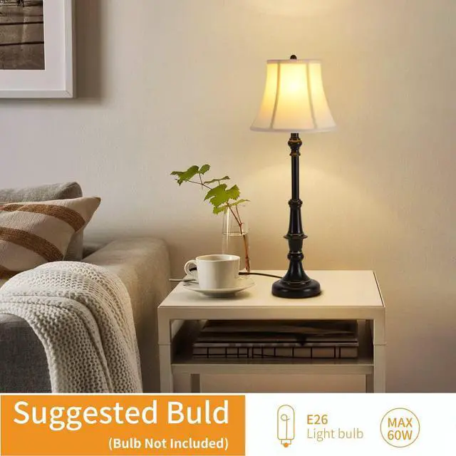 Alt view image 3 of 7 - 2 Pack Vintage Style Buffet Table Lamp, Traditional Bedside Lamps, Tall Table Lamp Set of Two for Living Room, Bedroom