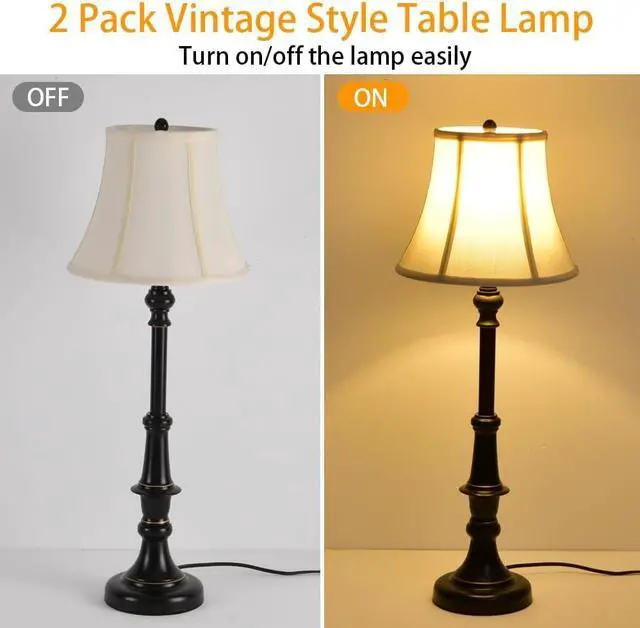 Alt view image 4 of 7 - 2 Pack Vintage Style Buffet Table Lamp, Traditional Bedside Lamps, Tall Table Lamp Set of Two for Living Room, Bedroom