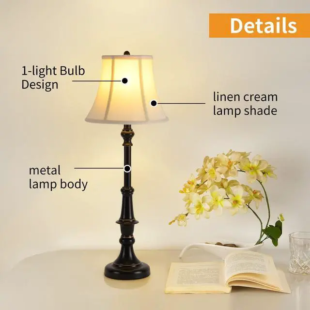 Alt view image 6 of 7 - 2 Pack Vintage Style Buffet Table Lamp, Traditional Bedside Lamps, Tall Table Lamp Set of Two for Living Room, Bedroom