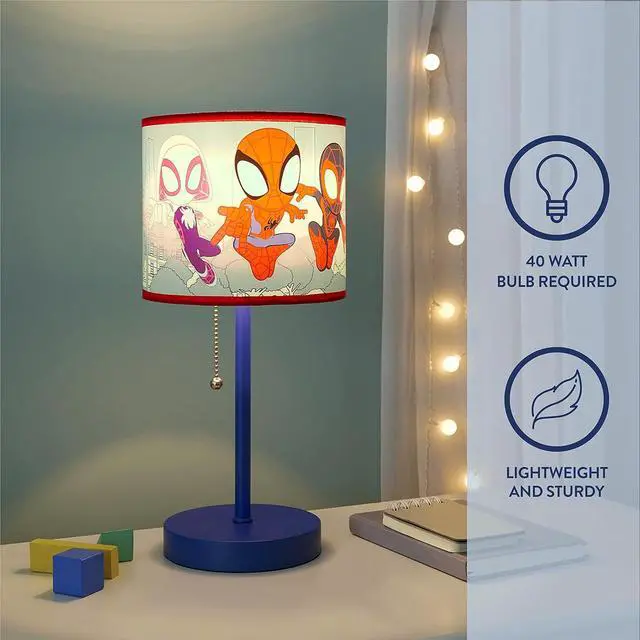 Alt view image 4 of 7 - Idea Nuova Marvel Spidey and His Amazing Friends Table Lamp,Kids Stick Lamp with Pull Chain, Fun Bedroom or Nightstand Lighting,Official Spidey Decor