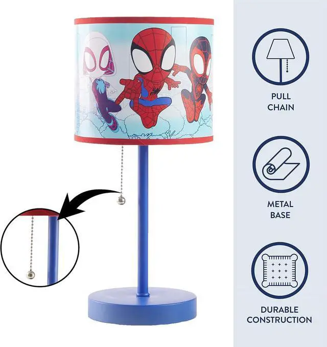 Alt view image 3 of 7 - Idea Nuova Marvel Spidey and His Amazing Friends Table Lamp,Kids Stick Lamp with Pull Chain, Fun Bedroom or Nightstand Lighting,Official Spidey Decor