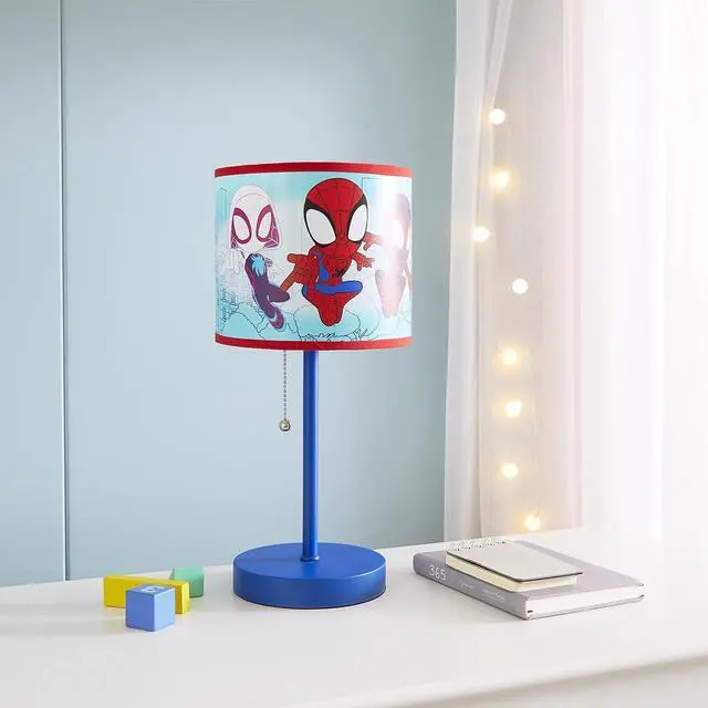 Alt view image 5 of 7 - Idea Nuova Marvel Spidey and His Amazing Friends Table Lamp,Kids Stick Lamp with Pull Chain, Fun Bedroom or Nightstand Lighting,Official Spidey Decor