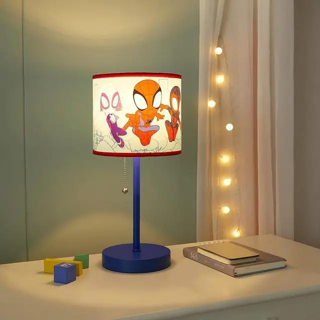Alt view image 6 of 7 - Idea Nuova Marvel Spidey and His Amazing Friends Table Lamp,Kids Stick Lamp with Pull Chain, Fun Bedroom or Nightstand Lighting,Official Spidey Decor