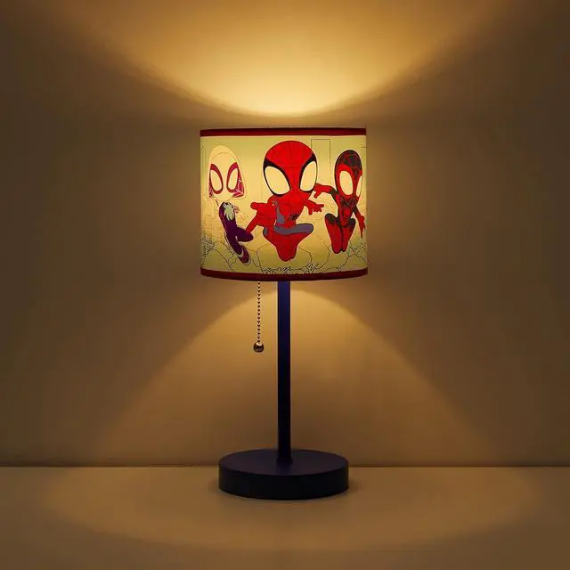 Alt view image 7 of 7 - Idea Nuova Marvel Spidey and His Amazing Friends Table Lamp,Kids Stick Lamp with Pull Chain, Fun Bedroom or Nightstand Lighting,Official Spidey Decor