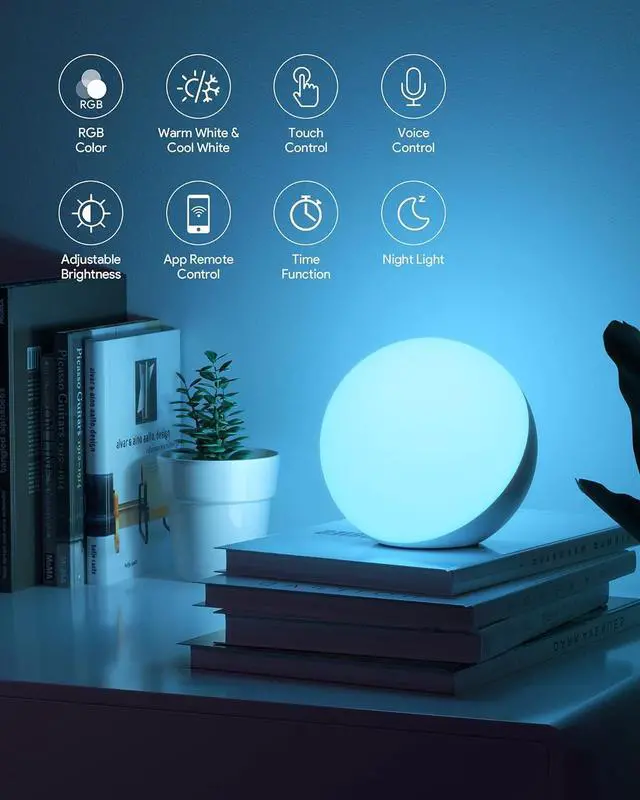 Alt view image 6 of 6 - Hifree Smart Table Lamp, Dimmable Desk Lamp with App/Voice Control, LED RGB Color Changing Touch Lamp, Night Light for Bedroom Compatible with Alexa