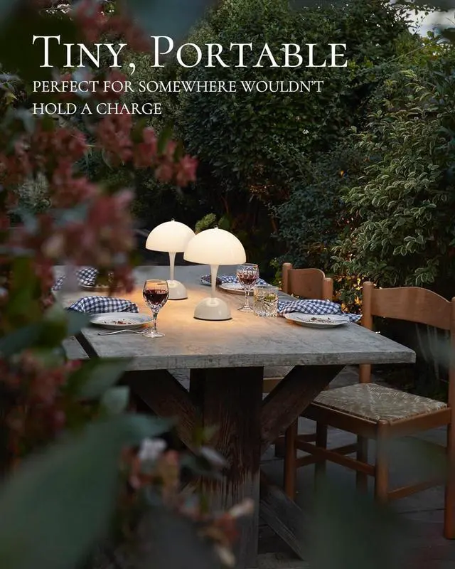 Alt view image 3 of 6 - ONEWISH Cordless Table Lamps Set of 2 - Portable Touch Mushroom Lamp with Dimmer, Rechargeable Nightstand Lamp Night Light for Kids, Small LED Lamp, for Christmas Birthday, White