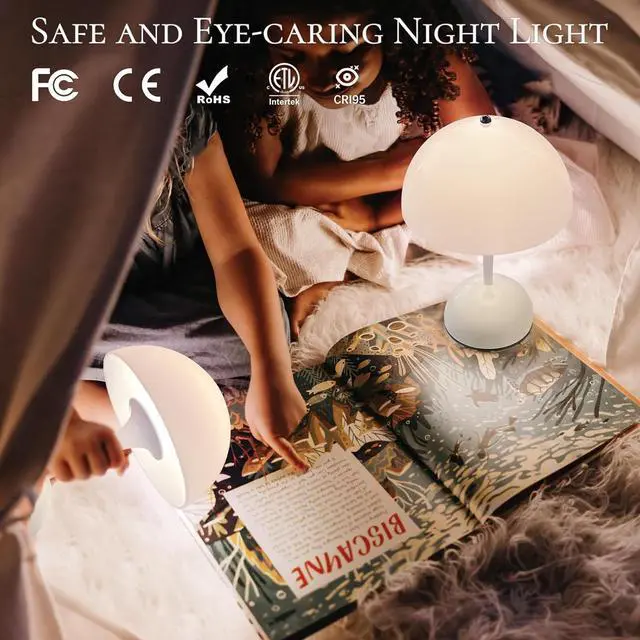 Alt view image 4 of 6 - ONEWISH Cordless Table Lamps Set of 2 - Portable Touch Mushroom Lamp with Dimmer, Rechargeable Nightstand Lamp Night Light for Kids, Small LED Lamp, for Christmas Birthday, White