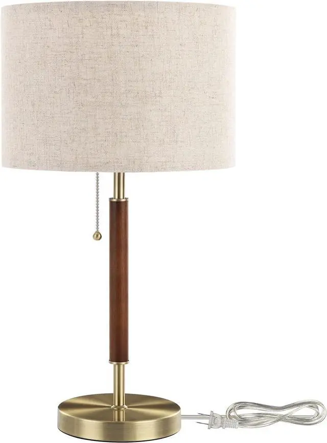 Main image of EDISHINE Mid Century Table Lamp, Bedside Lamp with Pull Chain Switch, Solid Wood & Metal Pole, Modern Nightstand Table Lamp for Living Room, Bedroom, Office, Frosted Bronze & Wood Finish