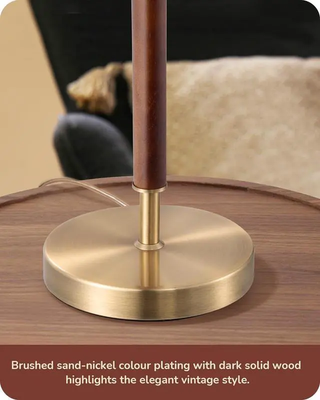 Alt view image 4 of 7 - EDISHINE Mid Century Table Lamp, Bedside Lamp with Pull Chain Switch, Solid Wood & Metal Pole, Modern Nightstand Table Lamp for Living Room, Bedroom, Office, Frosted Bronze & Wood Finish