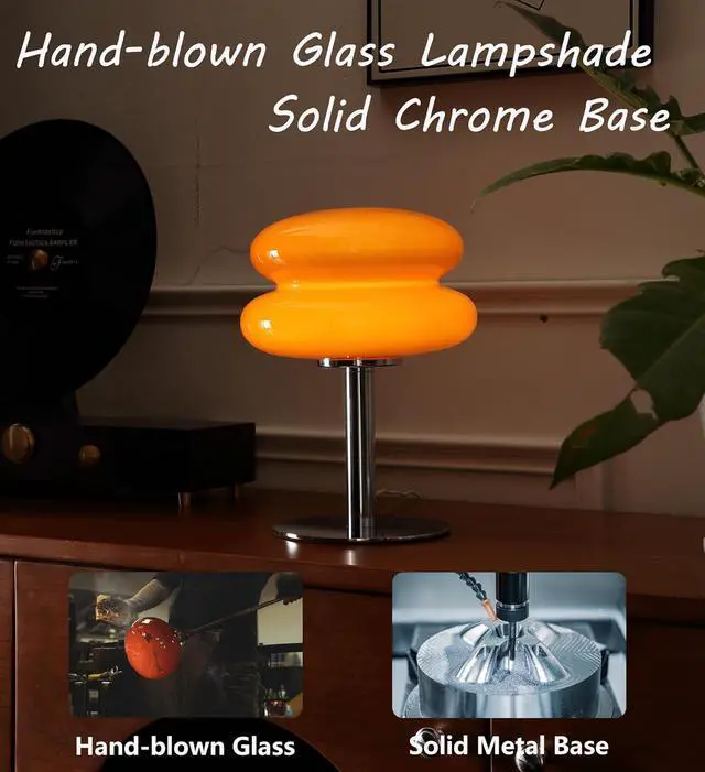 Alt view image 3 of 6 - Mushroom Lamp for Bedroom,Mid Century Modern Lamp for Nightstand, Dimmable Retro Egg Tart Bedside Small Lamps,Unique Home Mushroom Decor Aesthetic Cute Table Lamps for Living Room (Orange)