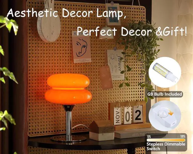 Alt view image 4 of 6 - Mushroom Lamp for Bedroom,Mid Century Modern Lamp for Nightstand, Dimmable Retro Egg Tart Bedside Small Lamps,Unique Home Mushroom Decor Aesthetic Cute Table Lamps for Living Room (Orange)