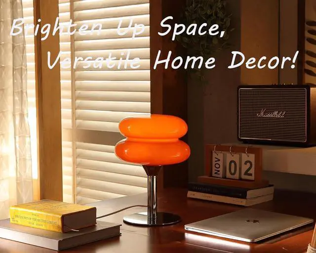 Alt view image 5 of 6 - Mushroom Lamp for Bedroom,Mid Century Modern Lamp for Nightstand, Dimmable Retro Egg Tart Bedside Small Lamps,Unique Home Mushroom Decor Aesthetic Cute Table Lamps for Living Room (Orange)