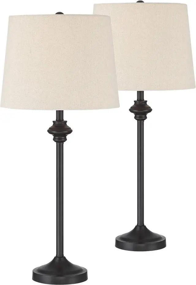 Alt view image 2 of 7 - 360 Lighting Lynn Modern Industrial Buffet Table Lamps 26" Tall Skinny Set of 2 Dark Bronze Brown Metal Oatmeal Fabric Drum Shade for Living Room House Home Dining Office Entryway Family Decor