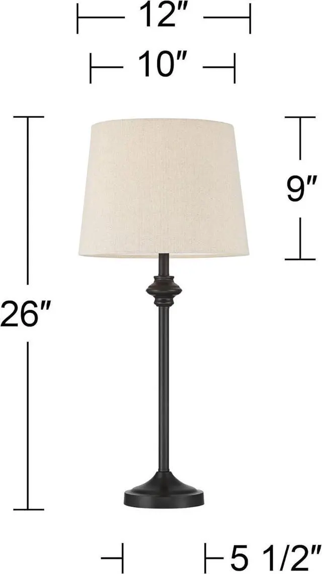 Alt view image 4 of 7 - 360 Lighting Lynn Modern Industrial Buffet Table Lamps 26" Tall Skinny Set of 2 Dark Bronze Brown Metal Oatmeal Fabric Drum Shade for Living Room House Home Dining Office Entryway Family Decor