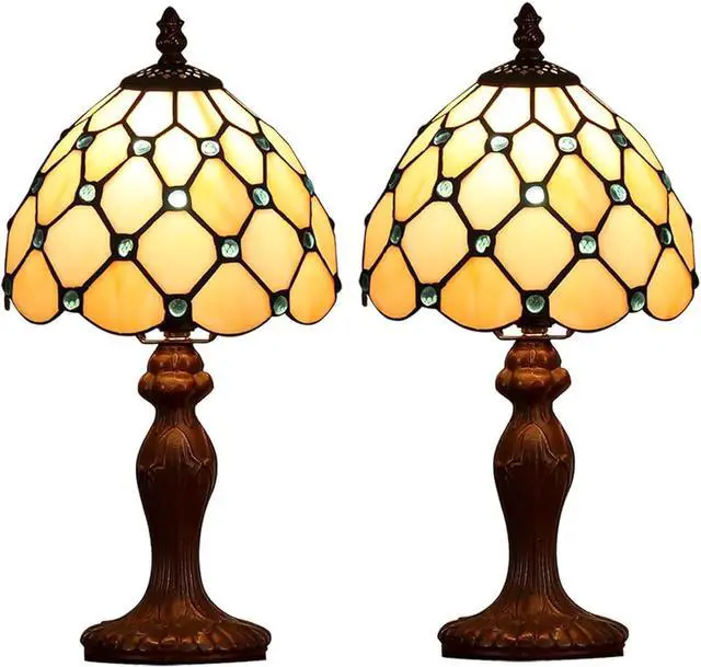Main image of Tiffany Small Table Lamp for Living Room Blue Beads Stained Glass Bedside Nightstand Table Lamps for Bedroom Set of 2,3-Color Temperatures 8X8X15 Inch Hotel Home Office Desk Lamps