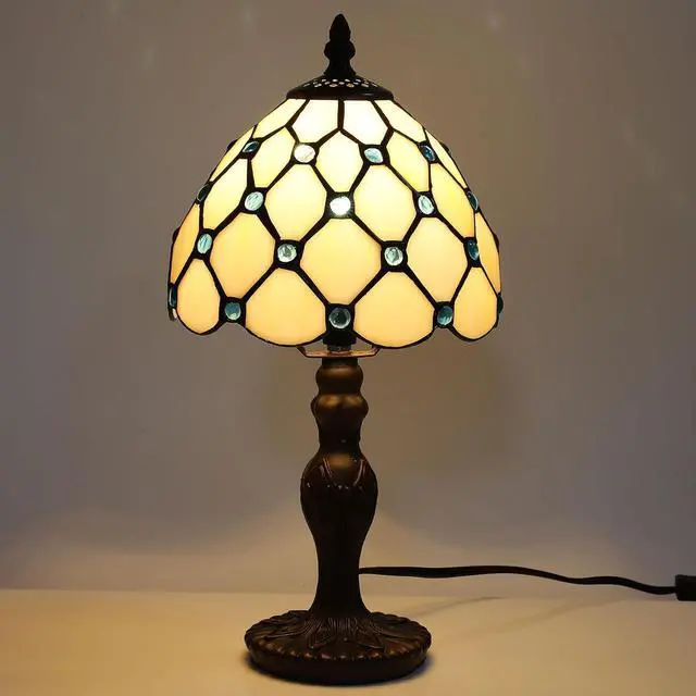 Alt view image 2 of 7 - Tiffany Small Table Lamp for Living Room Blue Beads Stained Glass Bedside Nightstand Table Lamps for Bedroom Set of 2,3-Color Temperatures 8X8X15 Inch Hotel Home Office Desk Lamps