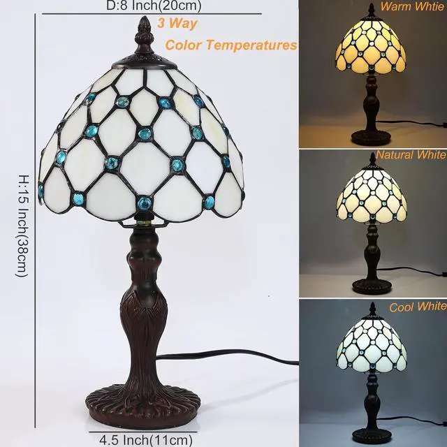 Alt view image 6 of 7 - Tiffany Small Table Lamp for Living Room Blue Beads Stained Glass Bedside Nightstand Table Lamps for Bedroom Set of 2,3-Color Temperatures 8X8X15 Inch Hotel Home Office Desk Lamps