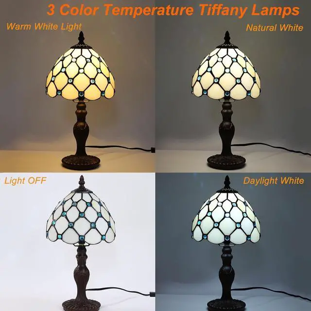 Alt view image 7 of 7 - Tiffany Small Table Lamp for Living Room Blue Beads Stained Glass Bedside Nightstand Table Lamps for Bedroom Set of 2,3-Color Temperatures 8X8X15 Inch Hotel Home Office Desk Lamps