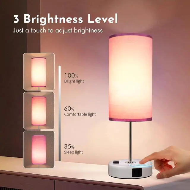 Alt view image 3 of 7 - Bedside Table Lamp with USB Port - Touch Desk Lamp for Bedroom, 3 Way Dimmable Small Nightstand Lamp for Living Room, Bedroom Lamps for Room Decor, Purple