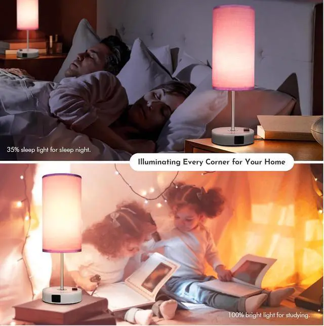 Alt view image 5 of 7 - Bedside Table Lamp with USB Port - Touch Desk Lamp for Bedroom, 3 Way Dimmable Small Nightstand Lamp for Living Room, Bedroom Lamps for Room Decor, Purple