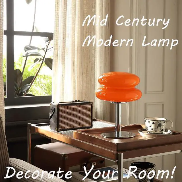 Alt view image 2 of 6 - Mushroom Lamp for Bedroom,Mid Century Modern Lamp for Nightstand, Dimmable Retro Egg Tart Bedside Small Lamps,Unique Home Mushroom Decor Aesthetic Cute Table Lamps for Living Room (Orange)