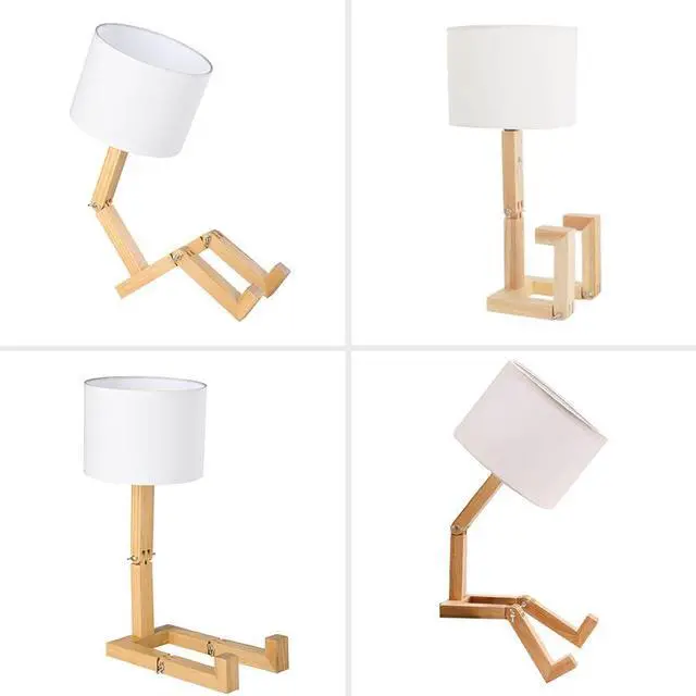 Alt view image 2 of 6 - Robot Cute Desk Lamp Set of 2, Wooden Bedside Table Lamp Unique Fun Robot Lamp Quirky Cool Lamp for Home, Kids Room, Living Room, Coffee Shop, Adjustable Lamp Body