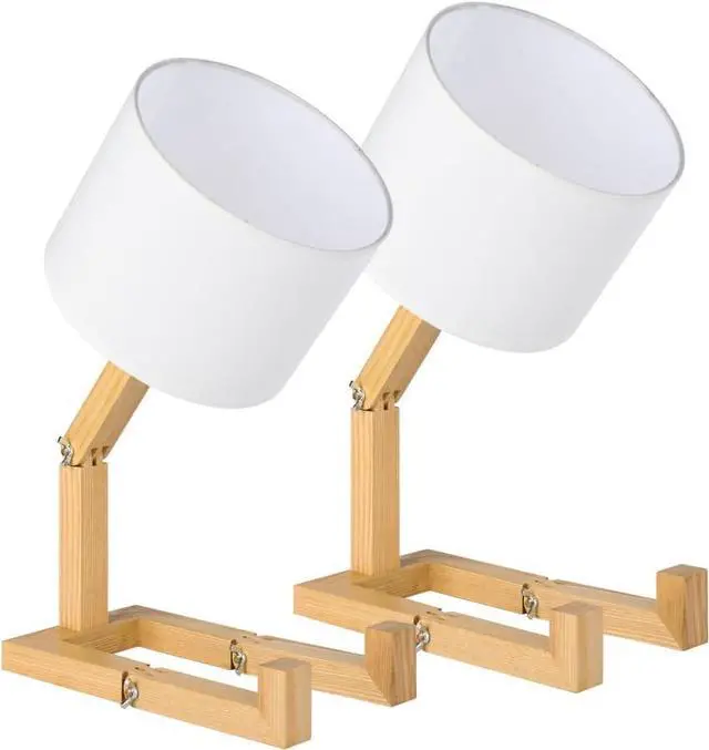 Alt view image 6 of 6 - Robot Cute Desk Lamp Set of 2, Wooden Bedside Table Lamp Unique Fun Robot Lamp Quirky Cool Lamp for Home, Kids Room, Living Room, Coffee Shop, Adjustable Lamp Body