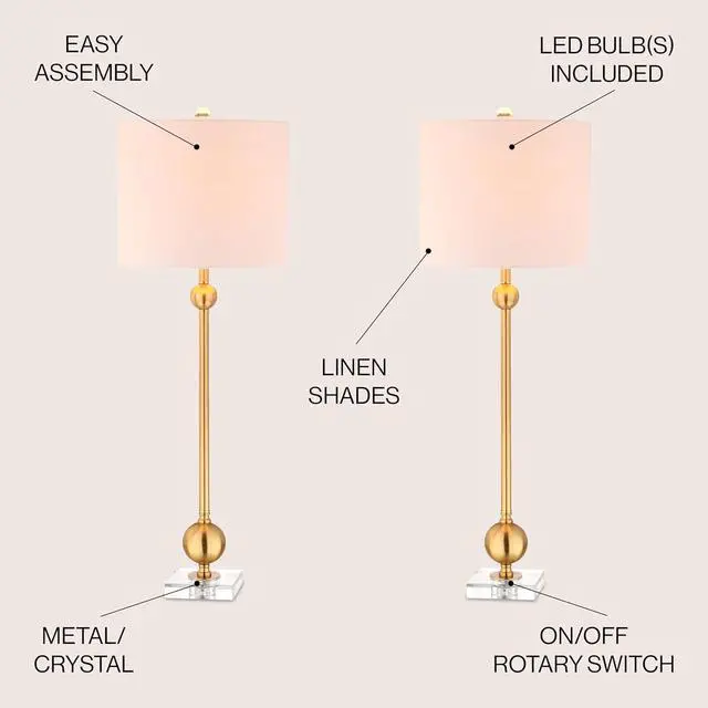 Alt view image 2 of 7 - JONATHAN Y JYL2010A-SET2 Set of 2 Table Lamps Hollis 34" Metal LED Table Lamp Modern Contemporary Glam Bedside Desk Nightstand Lamp for Bedroom Living Room Office College Bookcase, Brass