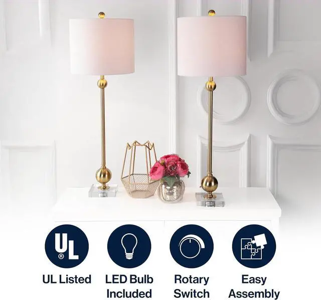 Alt view image 3 of 7 - JONATHAN Y JYL2010A-SET2 Set of 2 Table Lamps Hollis 34" Metal LED Table Lamp Modern Contemporary Glam Bedside Desk Nightstand Lamp for Bedroom Living Room Office College Bookcase, Brass